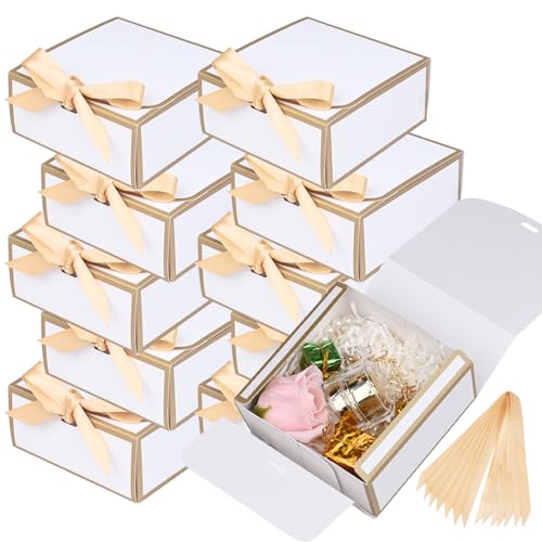 WLUSEAXI 12Pack Small Gift Boxes with Lids 4.5x4.5x2 Small Boxes for Gifts with Ribbons White Gift Boxes for Present Birthday Valentines Day Mothers Day Holiday