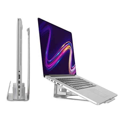 Pronomic LTS-21 laptopstativ 2 i 1 – vertikalt fäste för säkert högt kantstativ – gör att du kan använda en vikbar bärbar dator – för bärbara datorer med en maximal tjocklek på 17 mm – silver