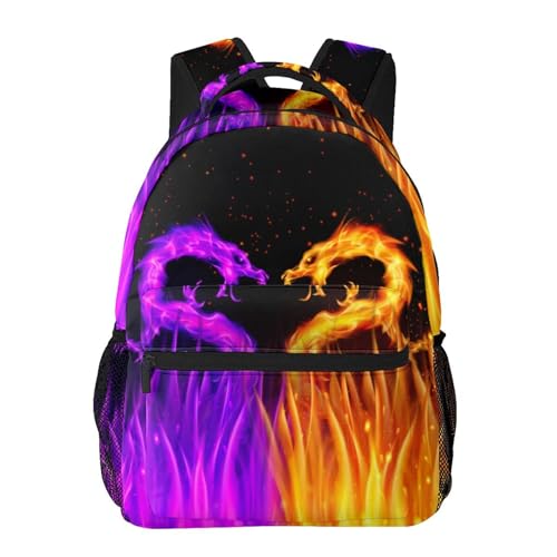 Gold and Purple Dragon Backpack for Boys Ages 4-12 Cool Fire Flame Backpacks Animal Bookbag for 2nd 3rd 4th 5th 6th Grade Kids Girls Back to School Gifts 6