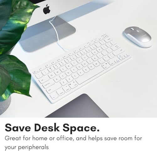 Image of Macally USB Wired Keyboard for Mac and Windows PC - Plug and Play Apple Keyboard with 78 Scissor Switch Keys and 13 Shortcut Keys - Compact & Small that Saves Spaces and Looks Great - White