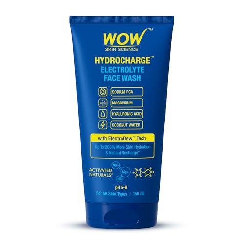 Image of WOW Skin Science Hydrocharge Electrolyte Face Wash 150 ML for Men & Women | Facewash with ElectroDew Tech, Sodium, Magnesium, Hyaluronic Acid & Coconut Water | India's 1st Electrolyte Cleanser | pH 5-6 | All Skin Types