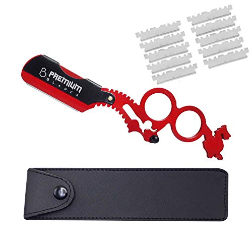 Double Ring Replaceable Blade Straight edge Razor, Barber Razor,Eyebrow Razor, Essential Barber Kit, Straight Razor for men with Razor Blades by ''Premium Blades''