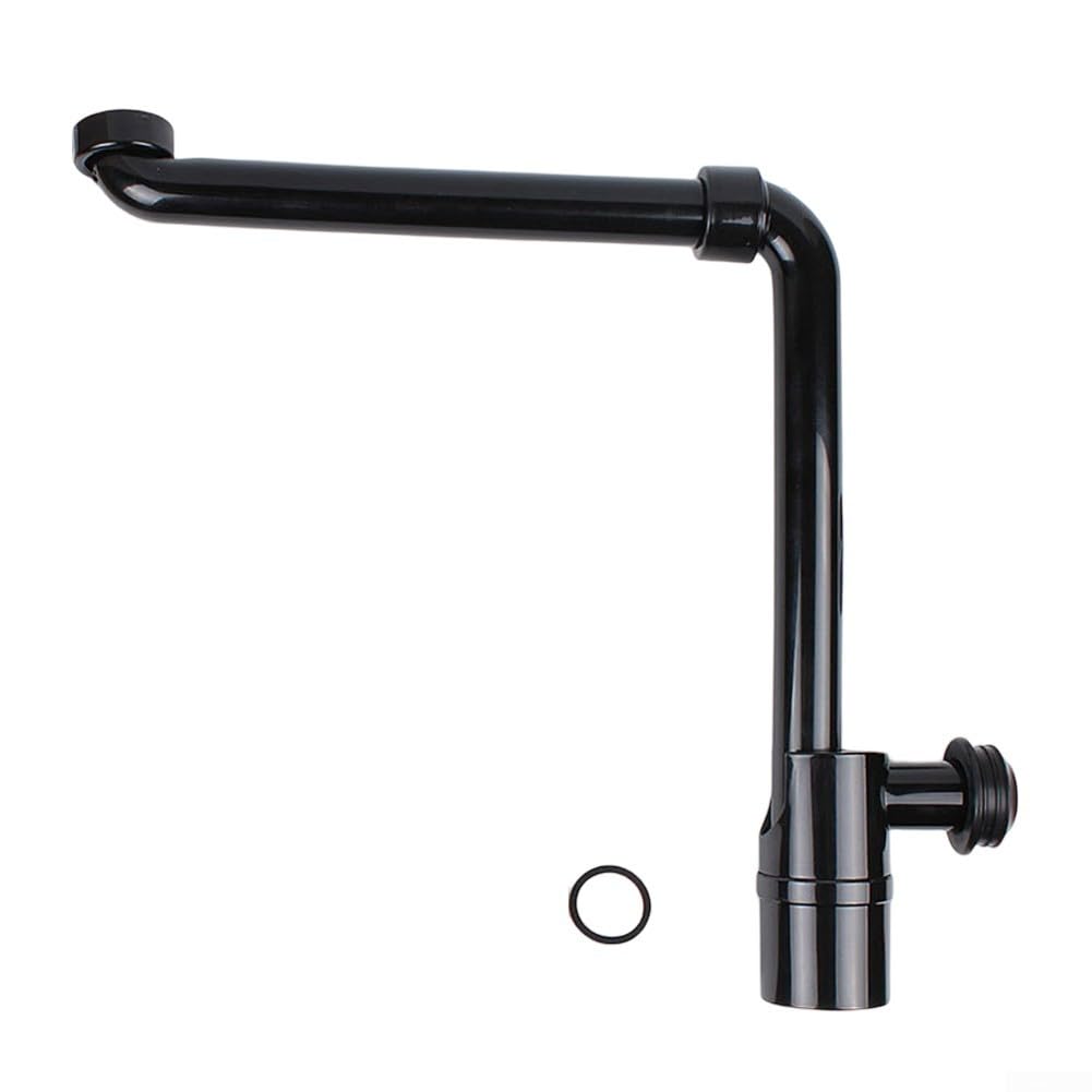 Röhrenförmiger Siphon, Waschbeckenabfallbehälter mit extra langem Verlängerungsrohr, 0,64 cm Waschbecken-Sanitärteile, platzsparender Waschbeckenabfalleimer für Badezimmer (schwarz)