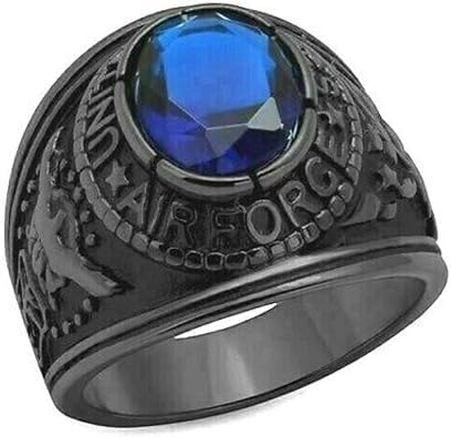 Black Stainless Steel USAF AIR FORCE USA United States Military Veteran Blue Ova