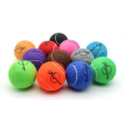 Image of Magicorange Tennis Balls, 12 Pieces Training Balls, Tennis Practice Balls, Pet Play Balls, with Mesh Bag for Easy Carry, Good for Beginners Training Ball (12 Different Colors)
