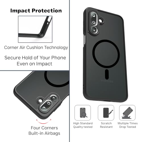 Image of RIGGEAR Shockproof Sleek Hybrid Armor Magnetic Back Cover Case Compatible with MagSafe Accessories for Samsung Galaxy M36 5G / F36 5G (Smoke Black Matte PC + Black TPU Bumper)
