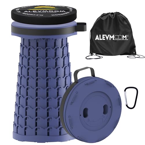 ALEVMOOM Upgraded Collapsible Stool with Cushion & Bag, 18" H Portable Retractable Telescoping Folding Stool for Adults, Lightweight But Sturdy Capacity 600 lbs for Camping Fishing Hiking Travel