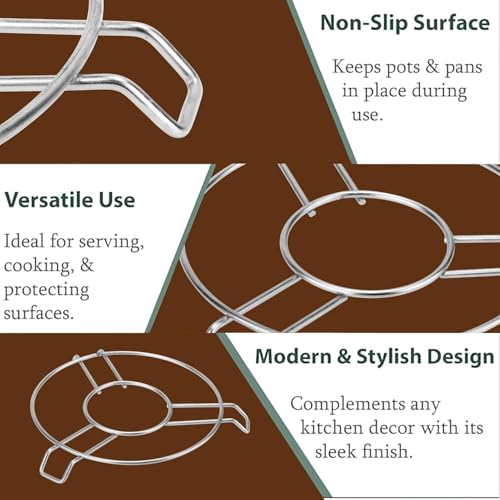 Image of Stainless Steel Patila Stand for Kitchen, Heat-Resistant Pot Stand /Trivet for Hot Utensils, Patila, Pressure Cooker, Pan & Bowls (19 cm, Silver, Round) (Pack of 6)