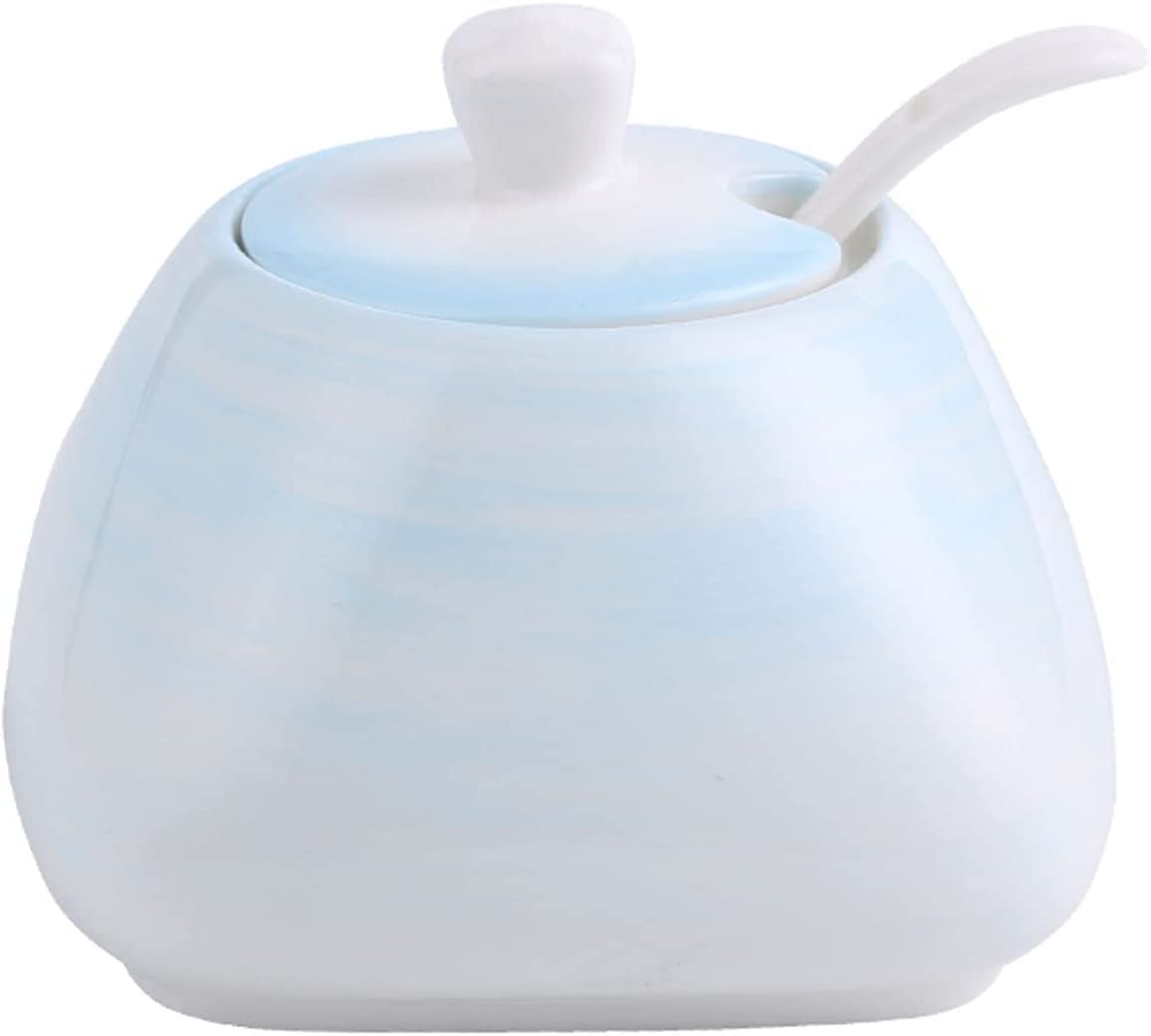 vaisselle en céramique, pots à lait, sucrier en céramique coloré avec couvercle, sucrier en porcelaine avec cuillère, petit pot à sel, pot de rangement, pour café-bar, restaurant-bleu-pot simple, une