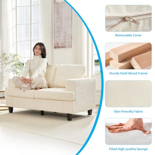 Image of Mjkone 2 Pieces Living Room Sofa Sets, 82 inch W 3 Seat Sofas Couch and Loveseat Set, Sofas Couches Living Room Furniture Set, Sectional Couch Set for Home Office, 3-Seat Sofa + Loveseat, Beige