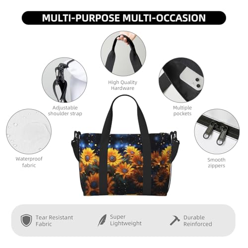 Travel Bag for Weekend Trips, Airplane Carry-On with Adjustable Strap, Sunflowers Under The Starry Sky4