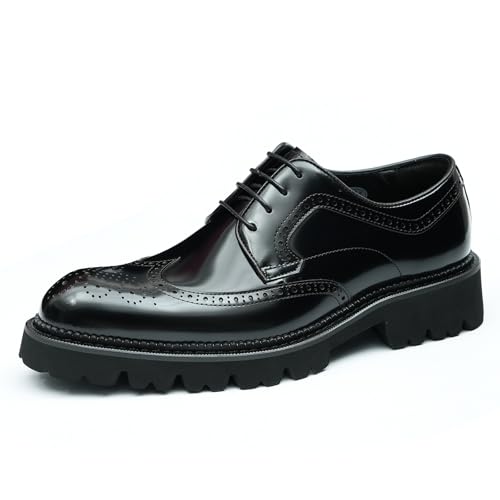 Genérico Brogues en Cuero Charol con Suela Gruesa para Hombres Zapatos de Vestir Formales con Cordones,Negro,41