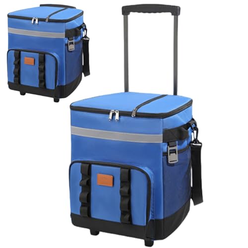 Enfriador con Ruedas y manejo de 35 lápices de refrigerador enrollables colapsables 35L con Bolsa de Cierre de Cremallera múltiple Impermeable para la Playa de Picnic al Aire Libre, Azul