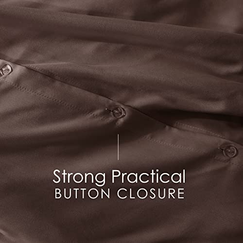 Image of Hearth & Harbor Chocolate Brown Duvet Cover with Fitted Sheet King Size | 4 Piece Soft Double Brushed Bedding Set, Button Closure, 1 Duvet Cover 104x90 Inches, 1 Fitted Sheet, 2 Pillow Shams