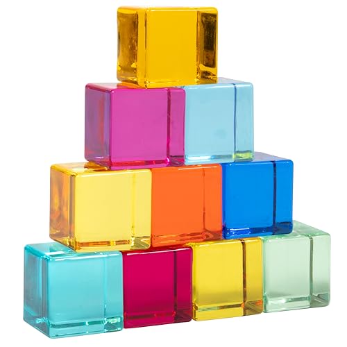 TickiT 73550 Regenbogen-Bauklötze aus Acryl - 10 bunte Edelsteinwürfel Motorik- und Sinnesspielzeug Stapelspielzeug Lernspielzeug für Kinder ab 3 Jahren