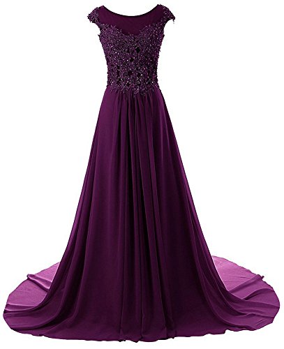 Prom Dress Long Formal Evening Gowns Lace Bridesmaid Dress Chiffon Prom Dresses Applique Grape US28