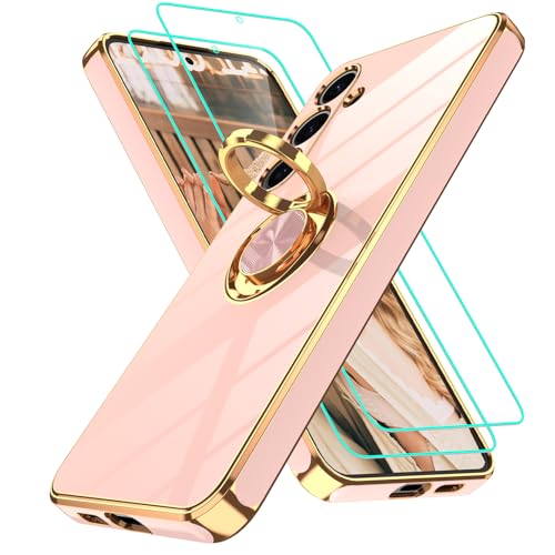 Coque rose et bord doré pour Samsung S24 Plus chic et robuste