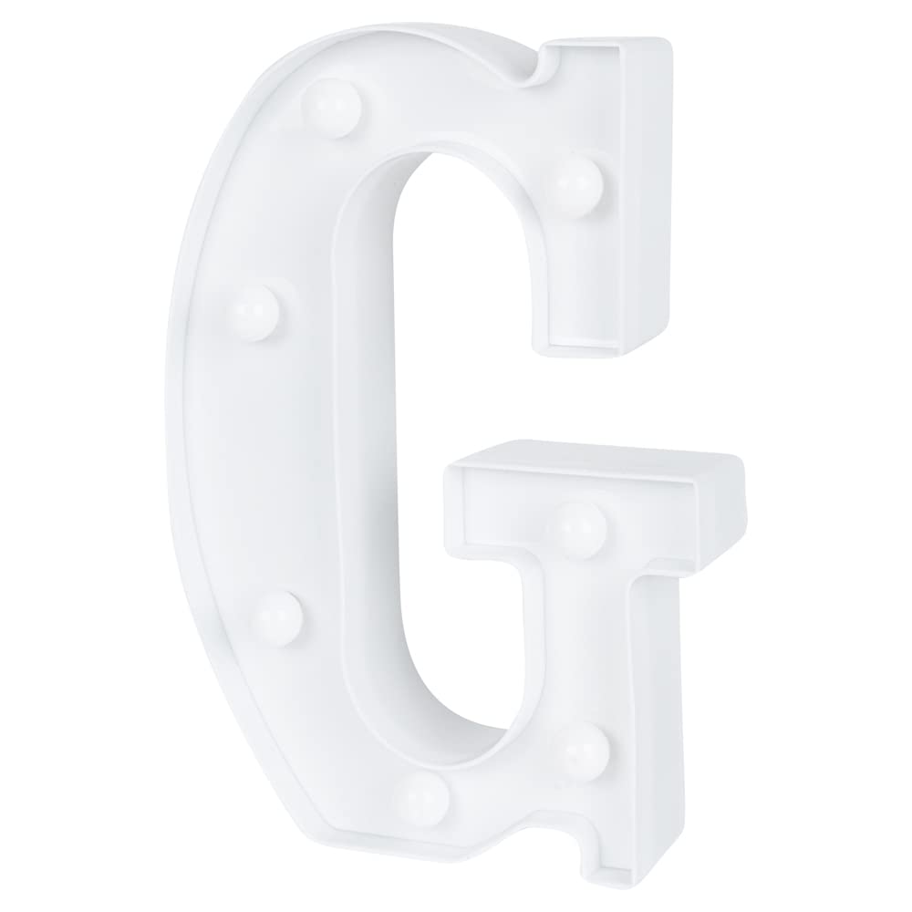 Restaurantware Illumify 6 x 1.2 x 8.7 Inch Light Up Letter 1 Durable Marquee LED Light - Letter G Touchproof White Plastic Party Light Keyhole Slot For Parties Weddings Or Special Events