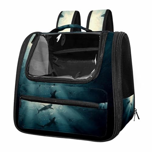 otnrnondcl Sharks Sea Ocean (3) Cat Backpack Carrier, Large Pet Backpack for Medium Small Dog Cat Puppy Kitty Bunny
