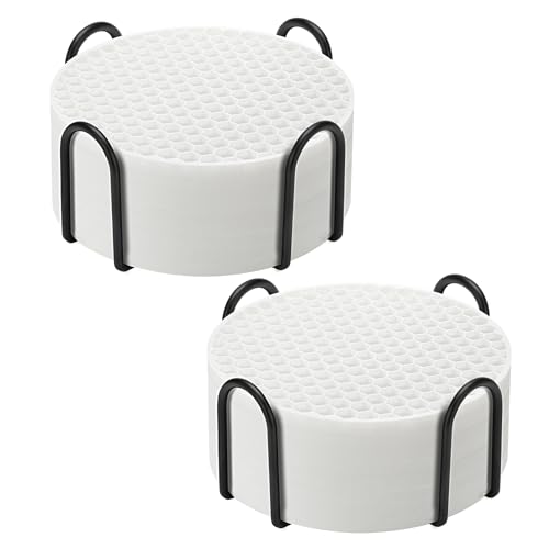 Silicone Coaster Set of 16 with Holder, Drinks Coasters, Beer & Coffee, Suitable for All Cups, Hot or Cold, Anti-Slip, Non-Stick, Anti-Overflow Tabletop Protection and Decor (White, 16 Pcs)