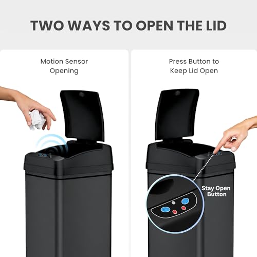 Image of iTouchless 13 Gallon Sensor Trash Can with Lid | Pet Lock and Odor Filter | Patented 50L Auto Motion Sensor Kitchen Garbage Can | Fingerprint-Proof Luxury Stainless Steel Rectangular Wastebasket, Black