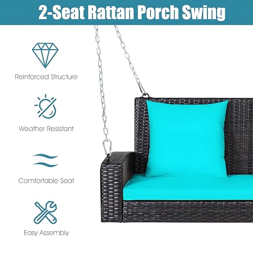 Image of Patio Outdoor Swing for Balcony Double Seater Without Stand | Weather Resistant Rattan & Wicker Hammock Jhula for Adults