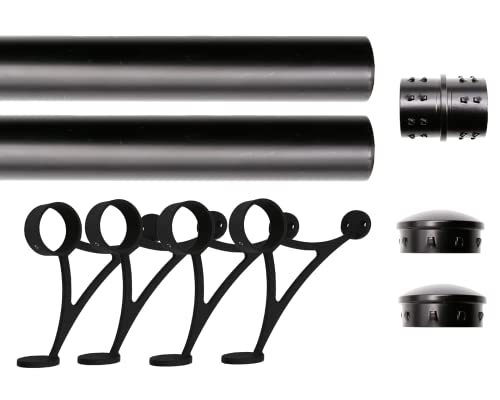 Solid Bar Mount Foot Rail Kit, Matt Black Stainless Steel Tubing w/Internal Connector, Combination Foot Rail Brackets (Tapered End Cap, 10 ft (60 in x 2))
