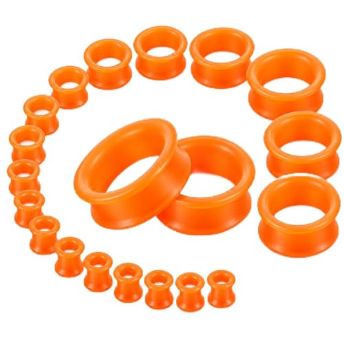 Oyaface 20pcs Orange Tunnels Kit 2g-1" Silicone Ear Skins Gauges Soft Ear Plugs Expander Tunnels