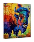 Mighty Bison Abstract National Park Farmhouse Landscape - 16x20 Canvas Poster American Buffalo Cabin Painting Vibrant Rustic Style, Wildlife Decor for Western and Naturalistic Outdoors, Animal Artwork