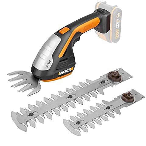WORX WG801E.9, Akumulatorowe Nożyce do Trawy i Krzaków 20V Powershare, z Różnymi Końcówkami Ostrzy, Nożyce 20 cm, Przycinarka do Krzewów 12 cm, Ostrze do Trawy 10 cm, bez Akumulatora i Ładowarki