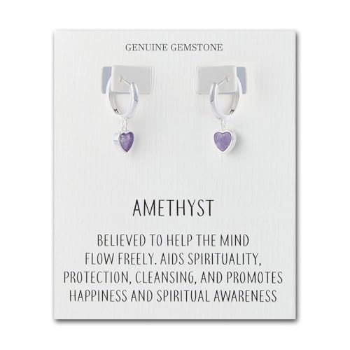 Philip Jones Amethyst Gemstone Heart Charm Hoop Earrings with Quote Card