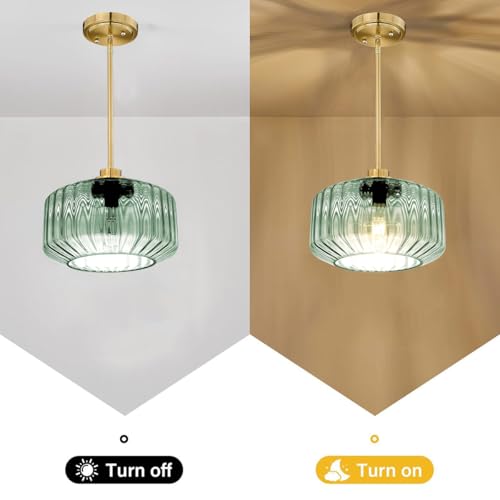 Image of 2 Pack Mid Century Gold Pendant Light Fixtures Adjustable Ceiling Hanging Light Mint Green Glass Chandelier for Hallway Porch Kitchen Bedroom Coffee Shop Dining Room