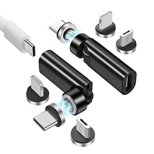 Adaptateur USB C magnétique rotatif 540° lot de 2 connecteurs 3-en-1 noirs