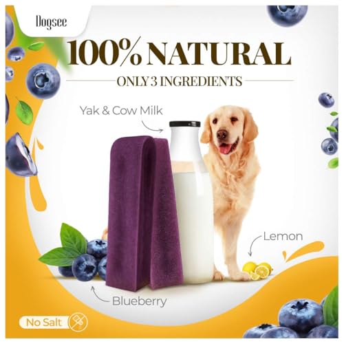 Image of Dogsee Flavored Himalayan Yak Cheese Dental Chews for Dogs 140g (Medium - 2 Chews) | for Healthy Skin & Coat | No Grain, No Gluten | Odorless Dog Treats (Medium, Blueberry)