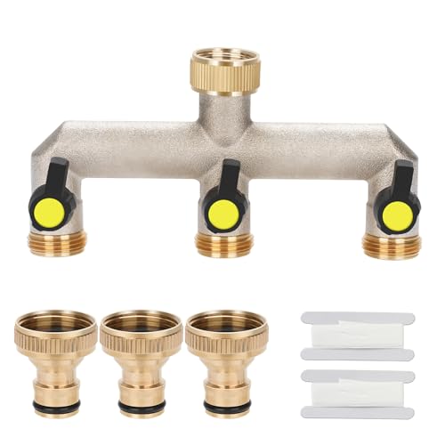 Drado 3/4" Robinet 3 Voies, Répartiteur à Trois Voies pour Les systèmes d'irrigation, débit d'eau réglable(Jaune)