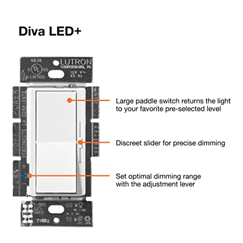Lutron Diva LED+ Dimmer for Dimmable LED, Halogen and Incandescent Bulbs | Single-Pole or 3-Way | DVCL-153P-LA | Light Almond by Lutron - Image 9