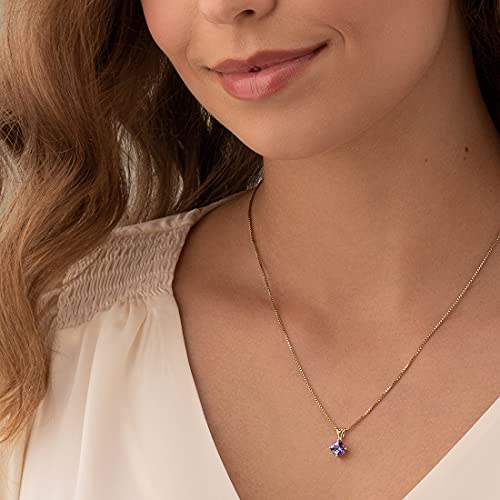 Peora Tanzanite Pendant In 14 Karat Yellow Gold, Natural Gemstone Solitaire, Cushion Cut, 6Mm, 1 Carat Total #TOP1