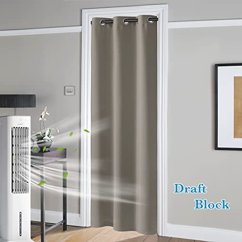 Image of RYB Home Blackout Curtains Thermal Insulating Privacy Temporary Door Curtains for Bedroom Closet Doorway Accordion Door Interior Living Room Kids Nursery Dining, Wide 60 x Long 90 inch, Sand