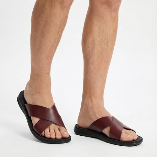 MOGU MAOMAO Men's Cross-Strap Slide Sandals Open Toe Flat Sandals Water Resistant Anti-Slip PU Microfiber Faux Leather Summer Casual Sandals 3cm by MOGU MAOMAO - Used condition - Image 2