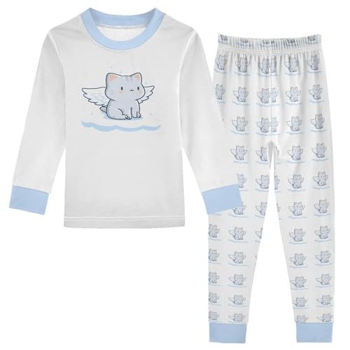 Cartoon Pajamas Set Cat Wings Long Sleeve PJs Cotton Jammies Sleepwear Top and Pants