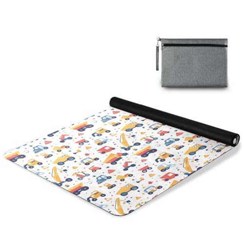 ALAZA Cute Construction Cars Yoga Mat Non Slip Fitness Exercise Mat, Workout Mat for Yoga, Pilates and Floor Exercises