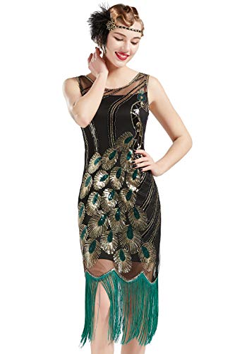BABEYOND 20 s Vintage Peacock Sequin Fringed Party Flapper Dress