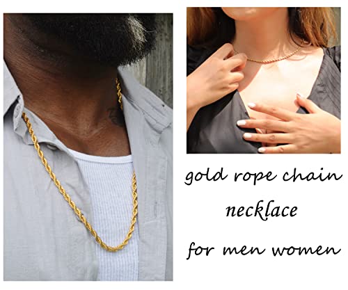 Monily JN01085GD032202 3Mm 22 Inches Stainless Steel Twist Rope Chain Necklace Mens Womens Necklace Jewelry thumb #1