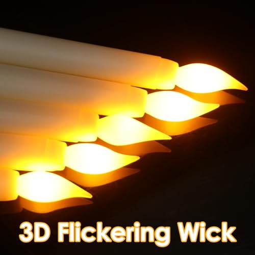 Image of GenSwin 26 Pcs Flameless Taper Candles with 3D Wick, LED Taper Candles Battery Operated, Flameless Battery Candlesticks for Home Party Wedding Christmas Decor(Ivory, 0.78 inchx10.8 inch)
