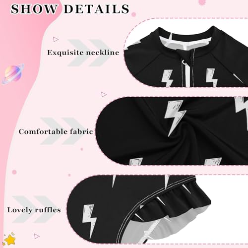 Lightning Bolt Pattern Print Girls Rash Guard Swimsuits Long Sleeve One Pieces Bathing Suit UPF 50+ Zipper Swimwear4