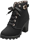 MRULIC Damen Schnürstiefel Martin Damen 4 in Premium Waterproof Wide Fit Kalt Gefüttert Classics Kurzschaft Stiefel Stiefeletten Verdickter Boden Blockabsatz Boots(Schwarz,38 EU)