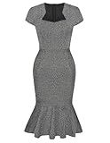 GRACE KARIN - Vestido elegante de cóctel ajustado con mangas casquillo y corte en forma de cola de pez, confeccionado en tweed, Negro Blanco, Large