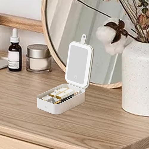 Bolsa de maquillaje con espejo y luces LED regulables en elegante textura de cocodrilo 7