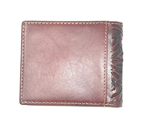 Western Genuine Leather Laser Cut Floral Men's Bifold Short Wallet in 6 Colors (Coffee/Turquoise)2