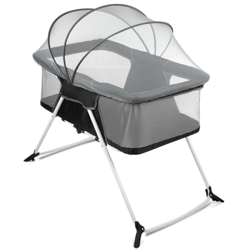 FENGZIZH Portable Baby Bassinet - Foldable Bedside Bassinet, Lightweight Playpen with Mosquito Net, 42.5 x 40.2 x 20.8 inches, Black